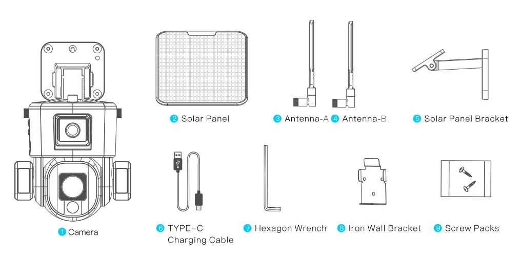 Fsan 4K 8MP Outdoor Solar Panel Camera Wireless Security Camera 360 PTZ 10X Zoom PTZ Camera 4G/WiFi Humanoid Tracking IP CCTV Camera Support TF Card